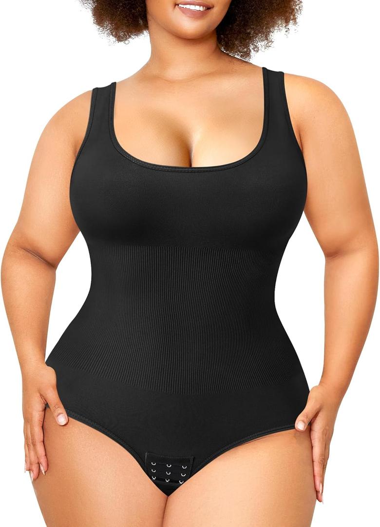 Nebility Plus Size Bodysuit Shapewear Tummy Control Body Shaper for Women Seamless Body Suit Sleeveless Going Out Tops (1X, Black Plus Size)