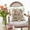 AVOIN colorlife Easter Bunny Wreath Throw Pillow Covers, 18 x 18 Inch Rabbits Eucalyptus Leaves Cushion Case Decoration for Sofa Couch Set of 2