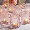 NITIME 8Pcs Pink Votive Candle Holders, Tealight Candle Holder for Valentine's Day, Baby Shower Decorations for Girl, Glass Candle Holder for Wedding Centerpieces, Bridal Shower, Party Decorations
