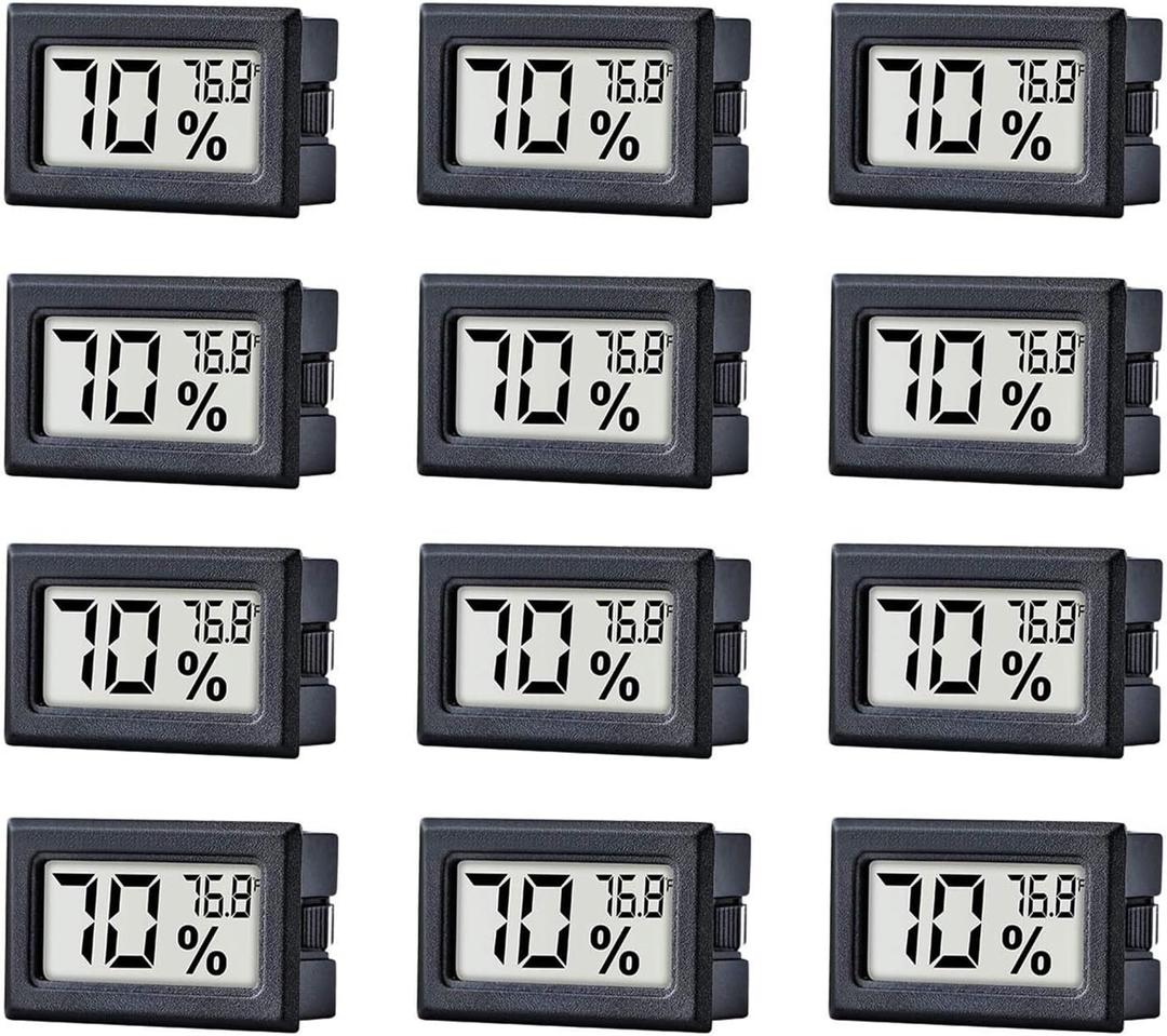 12 Pack Pgzsy Mini Small Digital Electronic Temperature Humidity Meters Gauge Indoor Thermometer Hygrometer LCD Display Fahrenheit () for Humidors, Greenhouse, Garden