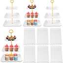 10 Pack Dessert Table Display Set - 4 x Three-Tier Square Cupcake Stands and 6 x Serving Trays, Elegant Tableware for Cakes, Cupcakes, Pastries, and Snacks, Perfect for Parties (White)