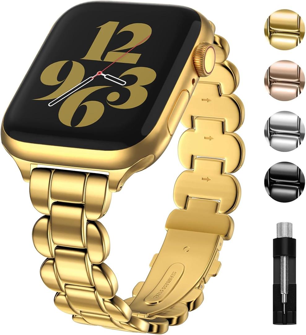 Fullmosa Metal Bands Compatible with Apple Watch 42mm 41mm 40mm 38mm for iWatch Series 11 10 9 8 7 6 5 4 3 2 1, SE3/2/1 for Women,Gold
