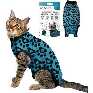BellyGuard Cat Recovery Suit for Female and Male, Cat Surgery Suit Alternative, Onesie for After Spay Care, Post-Surgery Protective Body Cover for Feline and Kitten Healing (XSmall+, Blue)
