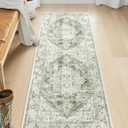 LIVEBOX Washable Runner 2x6 - Vintage Tribal Kitchen Rug, Long Entryway, Low-Pile for Bedroom, Non-Skid Soft Carpet Throw for Bathroom Laundry Room Hallway Sage