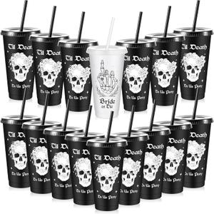 Tessco for you 16 Pcs Bridesmaid Cups with Lids and Straws 24 oz Reusable Bridesmaid Tumblers Plastic Cups Bridal Party Supplies for Wedding Gifts Decorations(Bride or Die)