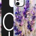 Compatible with MagSafe Flower Phone Case for iPhone 17, Cute Magnetic Stained Glass Floral Aesthetic Soft Shockproof Protective Phone Cover for Women Girls-Purple Lavender