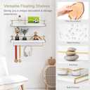 Forbena Floating Bathroom Shelves Wall Mounted, Aesthetic White and Gold Shelves for Bathroom Accessories, Modern Bathroom Organizer with Tower Bar for Wall Decor Storage Small Spaces, Set of 2