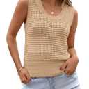 Saodimallsu Womens Summer Crochet Cover Up Sleeveless Scoop Neck Mesh Knit Beach Vacation Sweater Vest Khaki (Brown)
