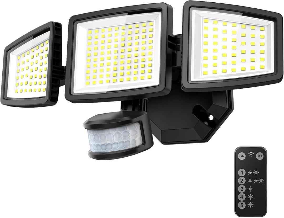 LED Security Lights Motion Sensor Light Outdoor, 7000LM, 6500K, Waterproof, Flood Light Outdoor Motion Detector with Adjustable 3 Head, Hardwired Wall Light for Entryway, Yard, Garage (1 Pack, Black 02)