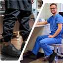 NINGO Leather Non Slip Shoes for Men Women, Slip On Water Resistant Work Loafers, Slip Resistant Lightweight Breathable Chef Footwear & Sneakers for Kitchen/Restaurant Staff and Hospitality (10 Women/8.5 Men, Black)