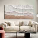 LEVERUP Textured Beach Wall Art Abstract Ocean Waves Canvas 24"x48" White and Sand Coastal Decor for Living Room Bedroom Ready To Hang
