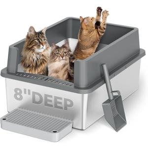28''L20''W14''H XXL Stainless Steel Litter Box with High Sides,XXXL Metal Maine Coon Litter Box with Tall Walls for Big Cats,8'' Deep Litter Boxes,Never Absorbs Odors,Easy to Clean