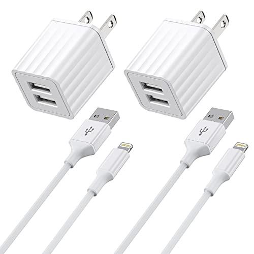 iPhone Charger,[Apple MFi Certified] Fast iPhone Charger 2PACK 6FT Lightning Cable Cord Fast Charging Dual 2 Port Plug USB Wall Charger Compatible with iPhone 14 13 12 11 Pro Max XS XR X 8 Plus 7 iPad