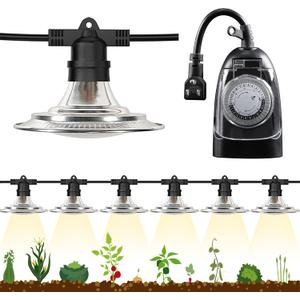 Espird 6-Light LED Grow Light Plant Growing Lamps with Timer, Outdoor Waterproof Grow Light String for Greenhouse, Full Spectrum Grow for Seeding Veg Flowers (7 PCS (6 Lights + 1 Timer))