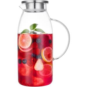 80 Ounces Glass Pitcher with Lid, Hot/Cold Water Jug, Juice and Iced Tea Beverage Carafe