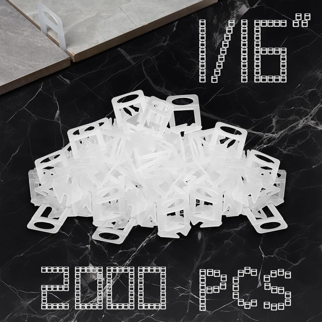 Storystore Tile Leveling Clips Tiles Leveler Spacers - 2000 Spacers Tile Leveling System 1/16 Inch Clips Lippage Free Tile and Stone Installation for PRO and DIY