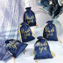 Sieral 50 Pcs Thank You Satin Gift Bags with Drawstring Jewelry Candy Pouches for Mother's Day Wedding Baby Shower Bridal Shower Birthday Party Thank You Bag for Gift Wrap(Navy Blue,5 x 7 Inch)