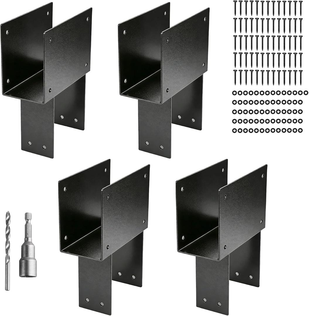 4x6 Post Brackets Kit(Actual 3.5"x5.5"), 4 Pack Heavy-Duty Post Caps Tie Bracket, Brackets for Wood Posts Beam Support, Gazebo Pergola Deck Porch Wood Connections Steel Brackets