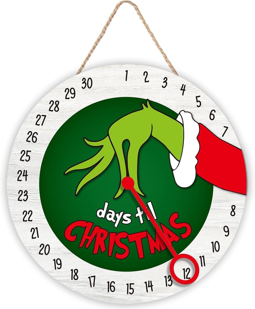 Christmas Advent Calendar 2025 Grinchmas Decorations, Wooden 30 Days till Christmas Countdown Door/Wall Hanging Decorations & Signs