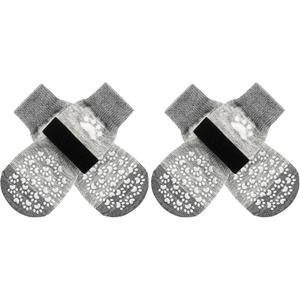 EXPAWLORER Anti Slip Dog Socks to Prevent Licking Paws, Dog Shoes for Hot Pavement, Dog Booties for Small Medium Large Senior Dogs, Traction Control Boots & Paw Protectors for Hardwood Floors (Small (4 Count), Light Grey)