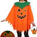 Halloween Pumpkin Costume for Women Kids,Glow in the Dark Adult Halloween Costume with Poncho,Headband & Bag (one-size)