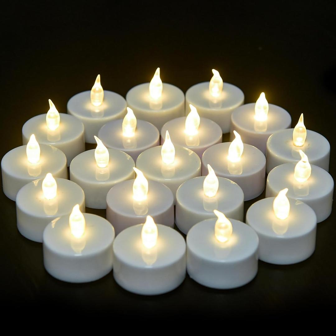 Flameless Tea Lights Candles - Realistic LED Flickering Operated Tea Lights Steady Battery Tealights Long Lasting Electric Fake Candles in White 24pcs Decoration for Party and Gifts Ideas (24pack)