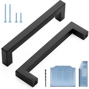 Ravinte Black Cabinet Pulls 5 Inch Square Kitchen Cabinet Handles Modern Hardware for Kitchen Cabinets Cupboard with Drill Mounting Template 5 Pack