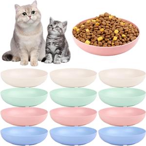 [12 Pack] Cat Dishes Whisker Friendly, Shallow Wide Pet Food and Water Bowl, 5.5 Inch Cat Food Dish, Friendly Wet Feeding Bowl, Durable Wheat Straw Pet Bowls, Pet Plate for Kittens (Indoor/Outdoor) (Multicolour)