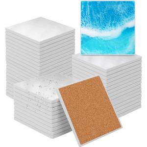 kukmakri 48 PCS Sublimation Blank Ceramic Coasters with Cork Backing Pads, 4x4 Inch Square Versatile & Decorative Glazed Ceramic Coasters for Crafting, Absorbent Ceramic Coaster for Drink