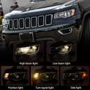 Huray Left Headlight Assembly for Jeep Grand Cherokee 2017-2021 Halogen Headlamp Chrome Housing OE Style Replacement for 68266646AD Driver Side