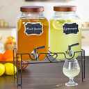 2 Pack1Gallon Glass Drink Dispenser with Stand&Bamboo Lids&Fruit Infuser,304 Stainless Steel Leak-Proof Spigot,Beverage Dispenser for Parties,Water Sangria Juice Sun Tea Lemonade(Brown)
