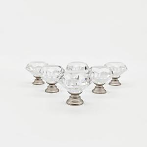 6 Pack Crystal Cabinet Knobs Brushed Nickel, Clear 30MM Diamond Glass Decorative Pull Handles for Dresser Drawers, Modern Kitchen Bathroom Furniture Hardware (Nickel Base, Small)