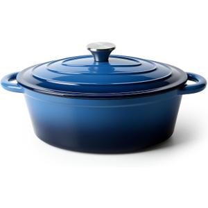 Oval Dutch Oven for Bread Baking, 4.5 Quart Non Stick Enameled Cast Iron Dutch Oven Pot with Lid, Oven Safe Oval Casserole with Lid up to 500F for Baking, Braising, Stews, Roasting (Blue)