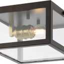 JONATHAN Y JYL9553D Eleanor 8" 1-Light Farmhouse Industrial Square Iron/Glass Case LED Flush Mount Minimalist, Contemporary, Traditional, Living Room,Dining Room,Bedroom, Oil Rubbed Bronze/Brass Gold