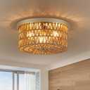 Rattan Ceiling Light, 3 Light Boho Light Fixture, Round Woven Flush Mount Ceiling Light for Entryway, Hallway, Bedroom, Kitchen