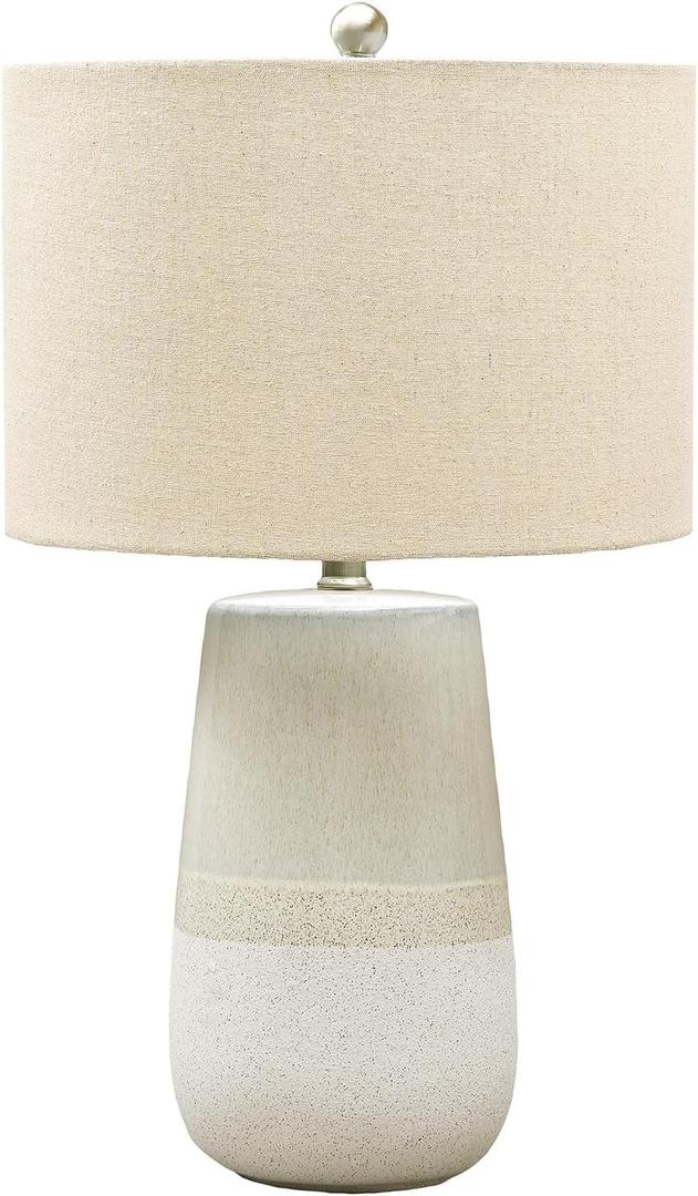 Signature Design by Ashley Shavon Contemporary 27" Textured Neutral Glaze Table Lamp, Beige & White