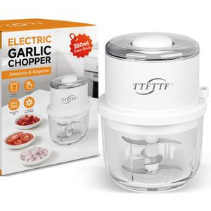 Electric Garlic Chopper, 350ML Glass Bowl Mini Food Processor, Portable Veggie Chopper Onion Garlic Grinder, Wireless Blender for Ginger, Chili, Fruit, Meat, etc