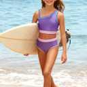Funnycokid Girls Swimsuit Two Piece Bathing Suit Adjustable Straps Kids Bikini Sets Teens Swimwear 9-16Y (11-12 Years, Purple)