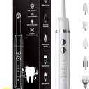 Tooth Polisher, Rechargeable Tooth Whitening Kit for Teeth Cleaning and Whitening, with 3 Tooth Polish Paste and 5 Brush Heads, LED Light, Easy to Use at-Home Personal Dental Care Kit, White