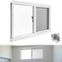 Kathfly 2 Pack Basement Home Window 32" x 14" Mini Basement Windows Replacement with Glass Block Screen and Screws for Home Sheds Barns (White)