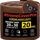 20' x 30' Brown Tarp - 20mil Waterproof & UV Protection Brass Grommets Reinforced Corners Heavy Duty 20x30 ft for Outdoor Rain Camping Tent Greenhouse roof Leak Ground Cover Leakproof Shade