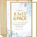 Acrylic Picture Frames 8.5x11 Set of 6,Gold Photo Frames Collage Wall Decor,No Drilling 8.5x11 Floating Hanging Picture Frames for Home, School, Office - Gold Color