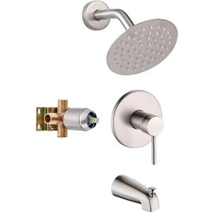 Brushed Nickel Tub Shower Faucet Set Complete with 6-Inch Rainfall Shower Head and Tub Spout Included Shower Valve Tub Shower Trim Kit Round