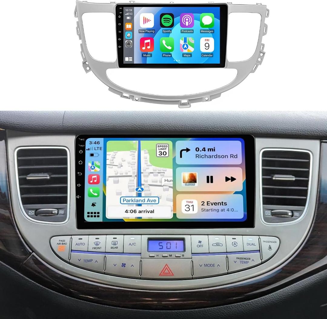 Car Radio for Hyundai Genesis Sedan 2009 2010 2011 2012 2013 2014 CarPlay Android Auto [2+32G] Bluetooth Touch Screen Stereo with GPS WiFi FM Bluetooth Backup Camer