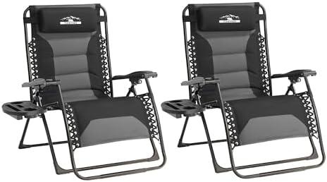 Tisetrail Zero Gravity Lounge Chairs - Oversized Reclining Patio Chairs with Adjustable Pillow & Cup Holder (500lbs Capacity, Black/Gray)