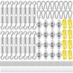 Tandefio 184 Pcs Sun Shade Sail Hardware Kit Heavy Duty Anti Rust Retractable Stainless Steel Outdoor Shade Sail for Triangle Rectangle Installation (Silver)