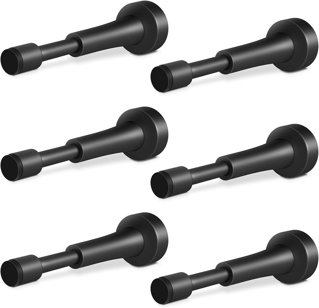 6PCS Matte Black Door Stoppers for Wall - 4.33 Inch Spring Door Stop for Bottom of Door, Aluminum Doorstopper with Silicone Tip, Screw & Adhesive Installation