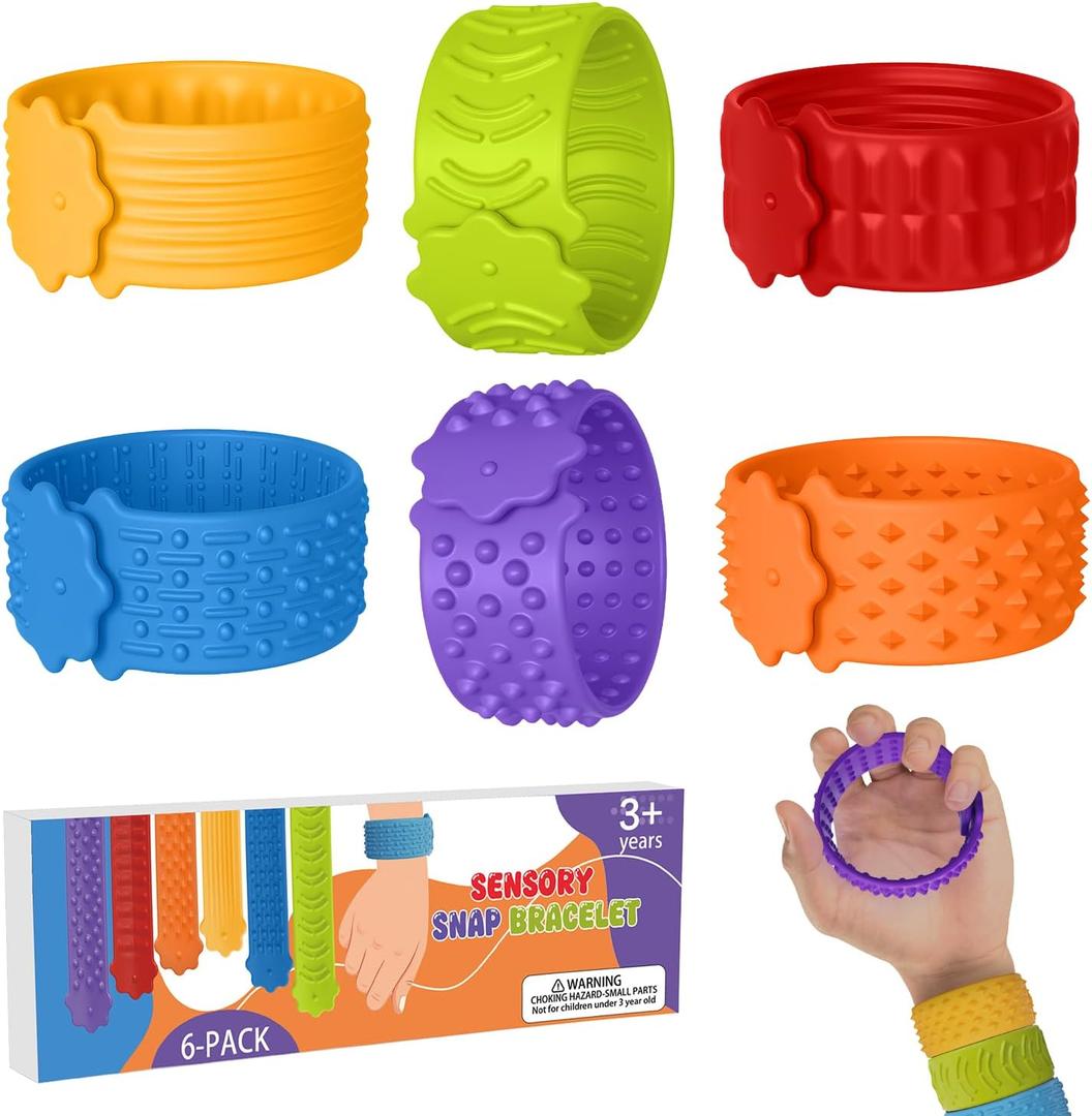 Fidget Toys Slap Bracelets, 6 Pack Textured Sensory Toys for Kids with Autism, Wearable Fidgets for Classroom Prizes & Calm Down Corner
