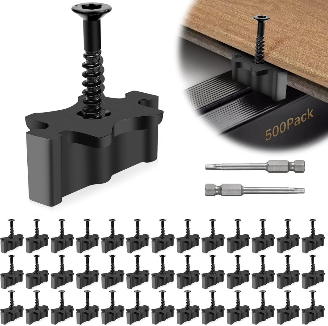 500 Pack Hidden Deck Fasteners for Composite Decking Board, Composite Decking Clips with Metal Deck Screws, Universal Composite Hideaway Fasteners Plastic Clips for Deck Boards