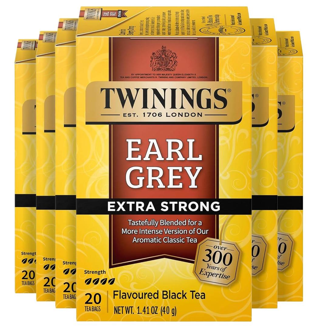 Twinings Earl Grey Extra Strong Black Tea Individually Wrapped Bags, 20 Count (Pack of 6), Flavoured with Citrus and Bergamot, Caffeinated, Enjoy Hot or Iced, 120 Teabags BBD 10/12/2025